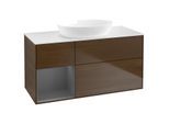 Villeroy und Boch Finion Waschtischunterschrank GA61GKGN 120cm, Abdeckplatte white matt, Emotion, Regale Anthracite matt lacquer, Walnut veneer