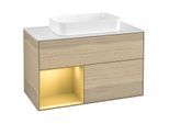 Villeroy und Boch Finion Waschtischunterschrank G651HFPC 100x60,3x50,1cm, Regal links Gold matt, Oak Veneer