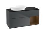 Villeroy und Boch Finion Waschtischunterschrank FA52GNHG 120cm, Abdeckplatte black matt, Regale Walnut Veneer, Midnight Blue Matt Lacquer