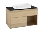 Villeroy und Boch Finion Waschtischunterschrank F662GNPC 100x60,3x50,1cm, Regal rechts Walnut veneer, Oak Veneer