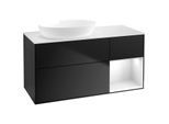 Villeroy und Boch Finion Waschtischunterschrank FA51GFPD 120cm, Abdeckplatte white matt, Regale Glossy white lacquer, Black matt lacquer