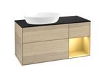Villeroy und Boch Finion Waschtischunterschrank FA52HFPC 120cm, Abdeckplatte black matt, Regale Gold matt lacquer, Oak Veneer