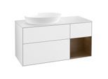 Villeroy und Boch Finion Waschtischunterschrank FA51GNGF 120cm, Abdeckplatte white matt, Regale Walnut Veneer, Glossy white lacquer