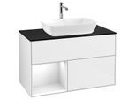 Villeroy und Boch Finion Waschtischunterschrank F772GFGF 100cm, Abdeckplatte black matt, Regale Glossy white lacquer, Glossy white lacquer