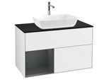 Villeroy und Boch Finion Waschtischunterschrank F772HGGF 100cm, Abdeckplatte black matt, Regale Midnight matt lacquer, Glossy white lacquer