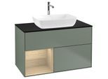 Villeroy und Boch Finion Waschtischunterschrank F772PCGM 100cm, Abdeckplatte black matt, Regale Oak Veneer, Olive Matt Lacquer