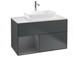 Villeroy und Boch Finion Waschtischunterschrank F771GKHG 100cm, Abdeckplatte white matt, Regale Anthracite matt lacquer, Midnight Blue Matt Lacquer
