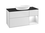Villeroy und Boch Finion Waschtischunterschrank FA72GFMT 120cm, Abdeckplatte black matt, Regale Glossy white lacquer, White matt lacquer