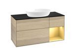 Villeroy und Boch Finion Waschtischunterschrank FA72HFPC 120cm, Abdeckplatte black matt, Regale Gold matt lacquer, Oak Veneer