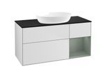 Villeroy und Boch Finion Waschtischunterschrank FA72GMMT 120cm, Abdeckplatte black matt, Regale Olive matt lacquer, White matt lacquer