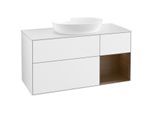 Villeroy und Boch Finion Waschtischunterschrank FA71GNGF 120cm, Abdeckplatte white matt, Regale Walnut Veneer, Glossy white lacquer