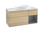 Villeroy und Boch Finion Waschtischunterschrank FA71GKPC 120cm, Abdeckplatte white matt, Regale Anthracite matt lacquer, Oak Veneer