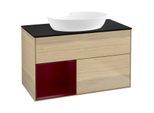 Villeroy und Boch Finion Waschtischunterschrank FA12HBPC 100cm, Abdeckplatte black matt, Regale Peony matt lacquer, Oak Veneer