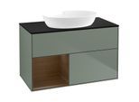 Villeroy und Boch Finion Waschtischunterschrank FA12GNGM 100cm, Abdeckplatte black matt, Regale Walnut Veneer, Olive Matt Lacquer