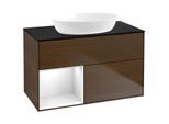 Villeroy und Boch Finion Waschtischunterschrank FA12GFGN 100cm, Abdeckplatte black matt, Regale Glossy white lacquer, Walnut veneer