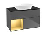 Villeroy und Boch Finion Waschtischunterschrank FA12HFGK 100cm, Abdeckplatte black matt, Regale Gold matt lacquer, Anthracite matt