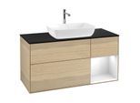 Villeroy und Boch Finion Waschtischunterschrank G832GFPC 120cm, Abdeckplatte black matt, Emotion, Regale Glossy white lacquer, Oak Veneer