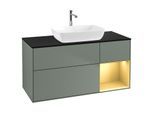 Villeroy und Boch Finion Waschtischunterschrank G832HFGM 120cm, Abdeckplatte black matt, Emotion, Regale Gold matt lacquer, Olive Matt Lacquer