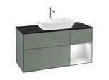Villeroy und Boch Finion Waschtischunterschrank G832MTGM 120cm, Abdeckplatte black matt, Emotion, Regale White matt lacquer, Olive Matt Lacquer