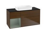 Villeroy und Boch Finion Waschtischunterschrank F702GMGN 120x60,3x50,1cm, Regal links Olive Matt Lacquer, Walnut veneer