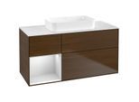 Villeroy und Boch Finion Waschtischunterschrank F701MTGN 120x60,3x50,1cm, Regal links White matt lacquer, Walnut veneer