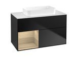 Villeroy und Boch Finion Waschtischunterschrank F651PCPD 100x60,3x50,1cm, Regal links Oak Veneer, Black matt lacquer
