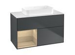 Villeroy und Boch Finion Waschtischunterschrank F651PCHG 100x60,3x50,1cm, Regal links Oak Veneer, Midnight Blue Matt Lacquer