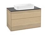 Villeroy und Boch Finion Waschtischunterschrank G64200PC 100x60,3x50,1mm, Wandbeleuchtung, Glass Black Matt, Oak Veneer