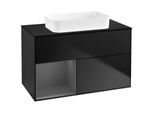 Villeroy und Boch Finion Waschtischunterschrank F652GKPD 100x60,3x50,1cm, Regal links Anthracite matt, Black matt lacquer