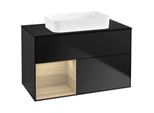 Villeroy und Boch Finion Waschtischunterschrank F652PCPD 100x60,3x50,1cm, Regal links Oak Veneer, Black matt lacquer