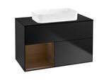 Villeroy und Boch Finion Waschtischunterschrank F652GNPD 100x60,3x50,1cm, Regal links Walnut veneer, Black matt lacquer