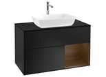 Villeroy und Boch Finion Waschtischunterschrank F782GNPD 100cm, Abdeckplatte black matt, Regale Walnut Veneer, Black matt lacquer