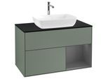 Villeroy und Boch Finion Waschtischunterschrank F782GKGM 100cm, Abdeckplatte black matt, Regale Anthracite matt lacquer, Olive Matt Lacquer