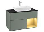 Villeroy und Boch Finion Waschtischunterschrank F782HFGM 100cm, Abdeckplatte black matt, Regale Gold matt lacquer, Olive Matt Lacquer