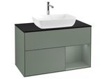 Villeroy und Boch Finion Waschtischunterschrank F782GMGM 100cm, Abdeckplatte black matt, Regale Olive matt lacquer, Olive Matt Lacquer