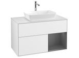 Villeroy und Boch Finion Waschtischunterschrank F781GKGF 100cm, Abdeckplatte white matt, Regale Anthracite matt lacquer, Glossy white lacquer