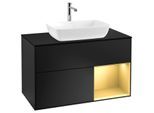 Villeroy und Boch Finion Waschtischunterschrank F782HFPD 100cm, Abdeckplatte black matt, Regale Gold matt lacquer, Black matt lacquer