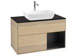 Villeroy und Boch Finion Waschtischunterschrank F782PDPC 100cm, Abdeckplatte black matt, Regale Black matt lacquer, Oak Veneer