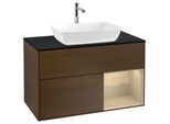 Villeroy und Boch Finion Waschtischunterschrank F782PCGN 100cm, Abdeckplatte black matt, Regale Oak Veneer, Walnut veneer