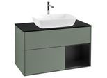 Villeroy und Boch Finion Waschtischunterschrank F782PDGM 100cm, Abdeckplatte black matt, Regale Black matt lacquer, Olive Matt Lacquer