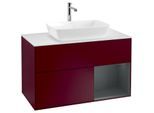 Villeroy und Boch Finion Waschtischunterschrank F781HGHB 100cm, Abdeckplatte white matt, Regale Midnight matt lacquer, Peony Matt