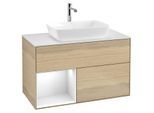 Villeroy und Boch Finion Waschtischunterschrank G771GFPC 100cm, Abdeckplatte white matt, Emotion, Regale Glossy white lacquer, Oak Veneer