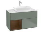 Villeroy und Boch Finion Waschtischunterschrank G771GNGM 100cm, Abdeckplatte white matt, Emotion, Regale Walnut Veneer, Olive Matt Lacquer