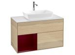 Villeroy und Boch Finion Waschtischunterschrank G771HBPC 100cm, Abdeckplatte white matt, Emotion, Regale Peony matt lacquer, Oak Veneer