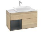 Villeroy und Boch Finion Waschtischunterschrank G771HGPC 100cm, Abdeckplatte white matt, Emotion, Regale Midnight matt lacquer, Oak Veneer