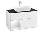 Villeroy und Boch Finion Waschtischunterschrank G772GFGF 100cm, Abdeckplatte black matt, Emotion, Regale Glossy white lacquer, Glossy white lacquer