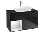Villeroy und Boch Finion Waschtischunterschrank G772MTPD 100cm, Abdeckplatte black matt, Emotion, Regale White matt lacquer, Black matt lacquer