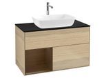 Villeroy und Boch Finion Waschtischunterschrank G772GNPC 100cm, Abdeckplatte black matt, Emotion, Regale Walnut Veneer, Oak Veneer