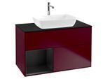Villeroy und Boch Finion Waschtischunterschrank G772PDHB 100cm, Abdeckplatte black matt, Emotion, Regale Black matt lacquer, Peony Matt