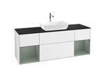 Villeroy und Boch Finion Waschtischunterschrank F862GMGF 160cm, Abdeckplatte black matt, Regale Olive matt lacquer, Glossy white lacquer